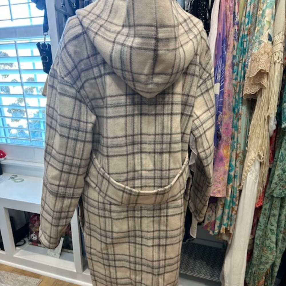 Belle & Bloom Walk this way wool blend hooded plaid pea coat S EUC - Picture 5 of 8